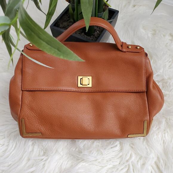 Badgley Mischka Brown Satchel Turnkey Clasp Purse - Picture 1 of 10